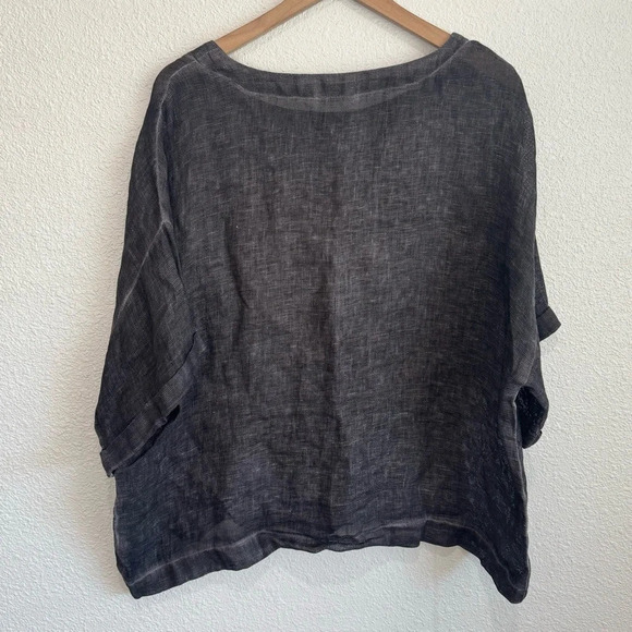 Fenini Women's Medium 100% Linen Blouse Boxy Loose Knit Boho Grey Artsy Texture - Picture 7 of 9